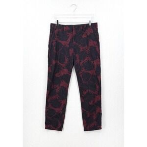 VINCE Tropical Leaf Print Chino Pants Men 33 Burgundy Black Cotton Casual Travel